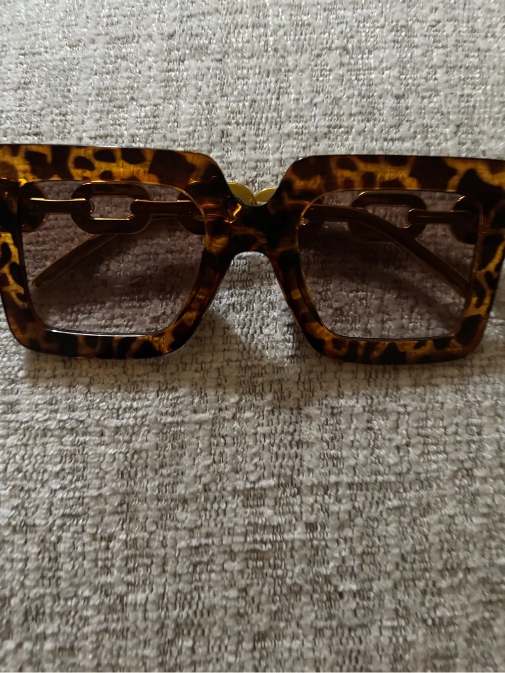 Tortoiseshell Square Sunglasses with Gold Accent - Brown